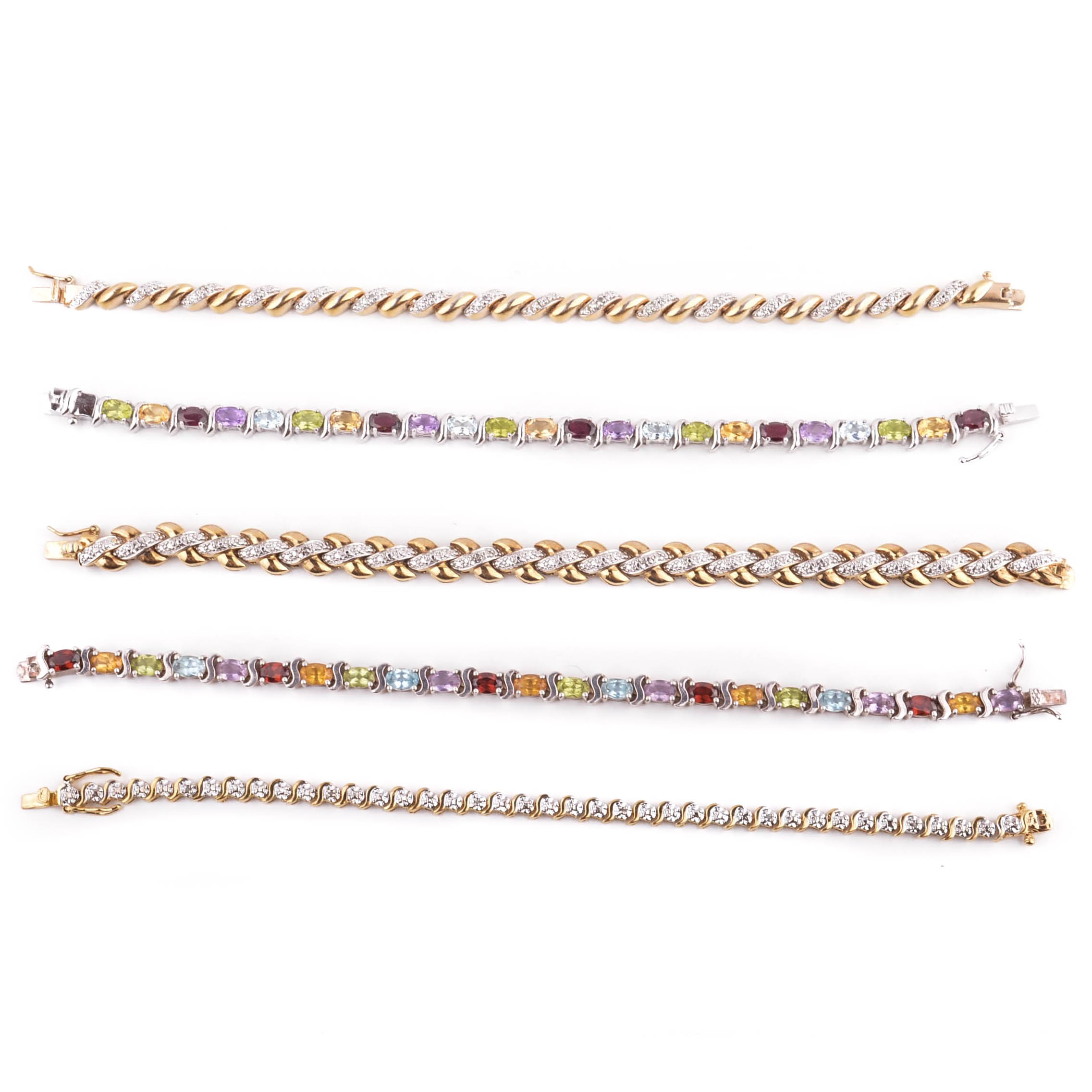 Sterling Silver and Gemstone and Diamond Bracelet Collection