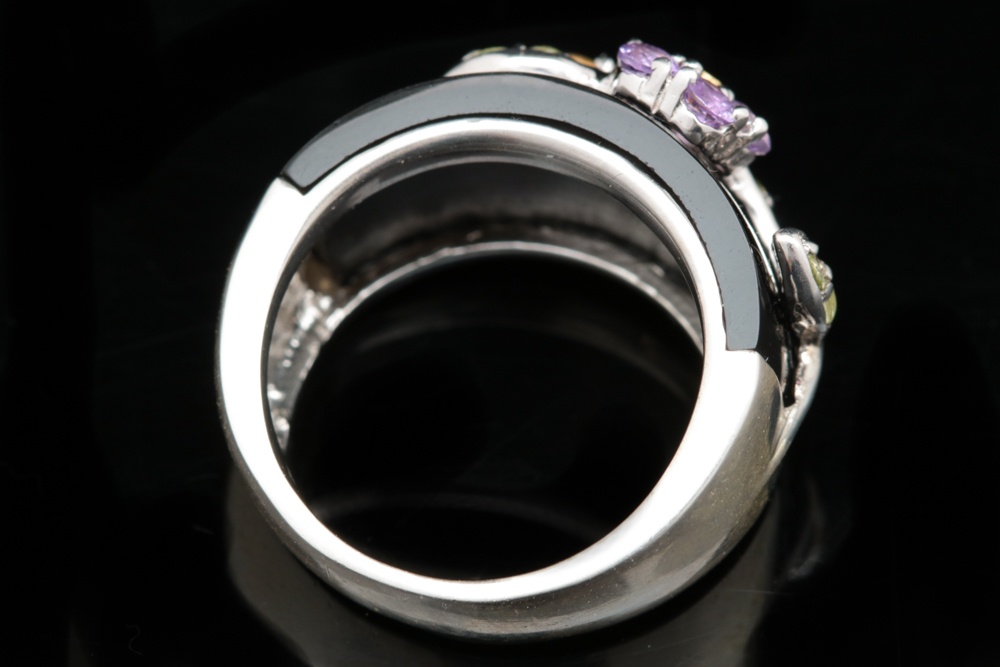Sterling Silver, Amethyst, Citrine and Peridot Flower Ring