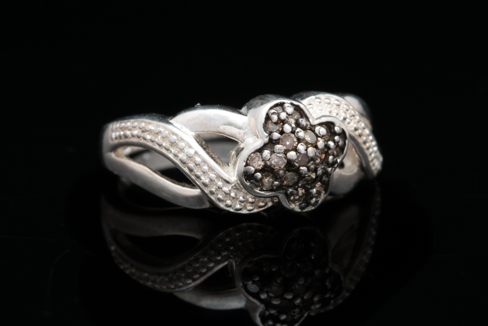 Sterling Silver and Brown Diamond Ring