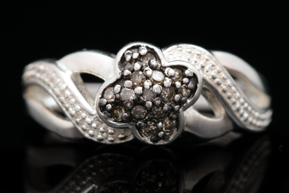 Sterling Silver and Brown Diamond Ring