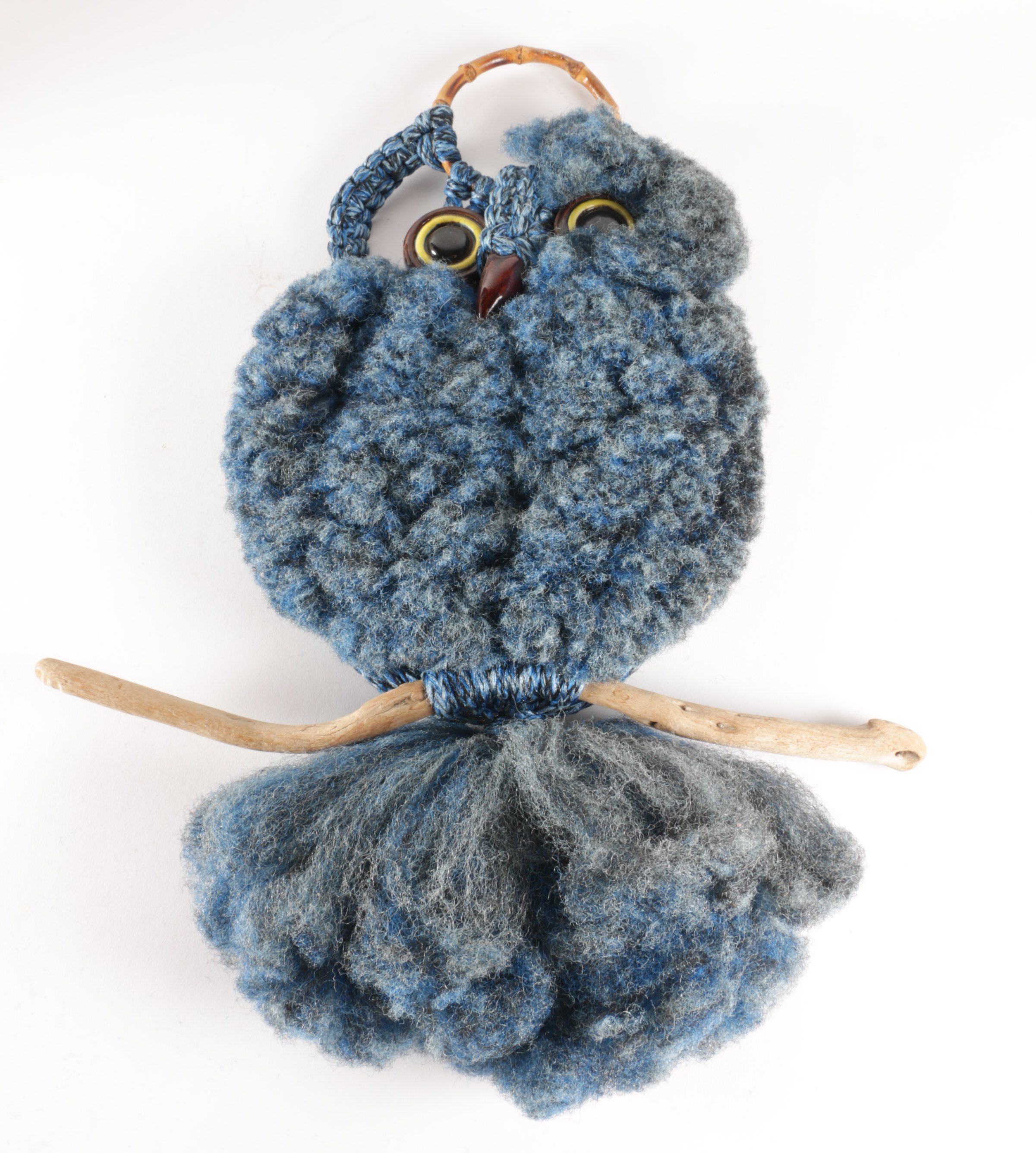 Circa 1970 Lamp Shades and Macrame Owl Tapestry