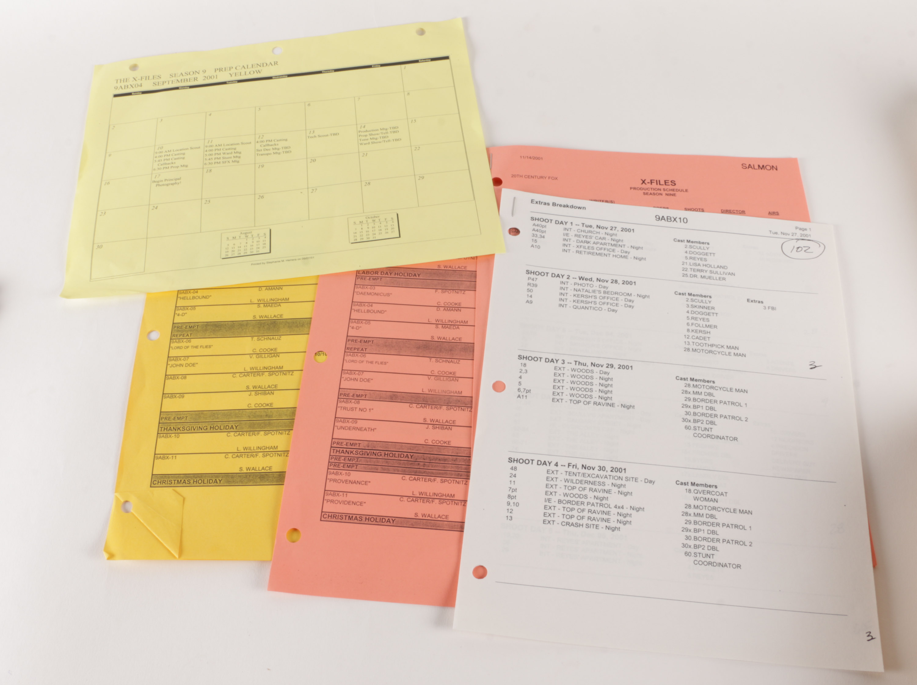 "The X-Files" Season 9 Shooting Schedules, Call Sheets and Location Scouting Photos