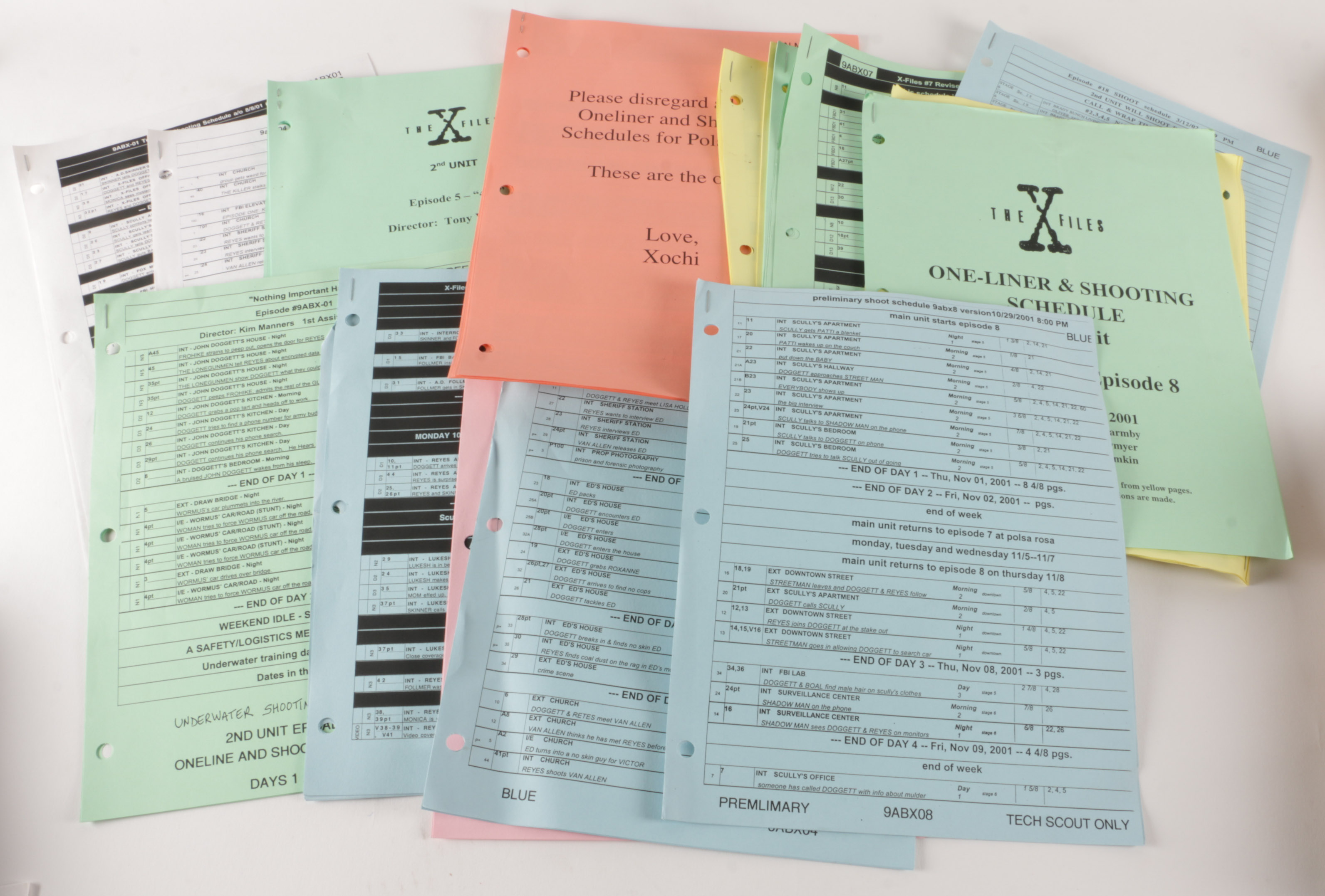 "The X-Files" Season 9 Shooting Schedules, Call Sheets and Location Scouting Photos