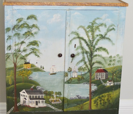 Folk Style Painted Wood Cabinet