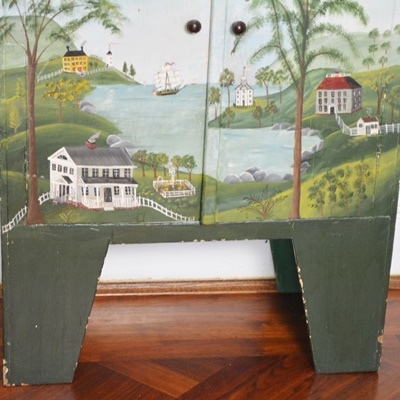 Folk Style Painted Wood Cabinet