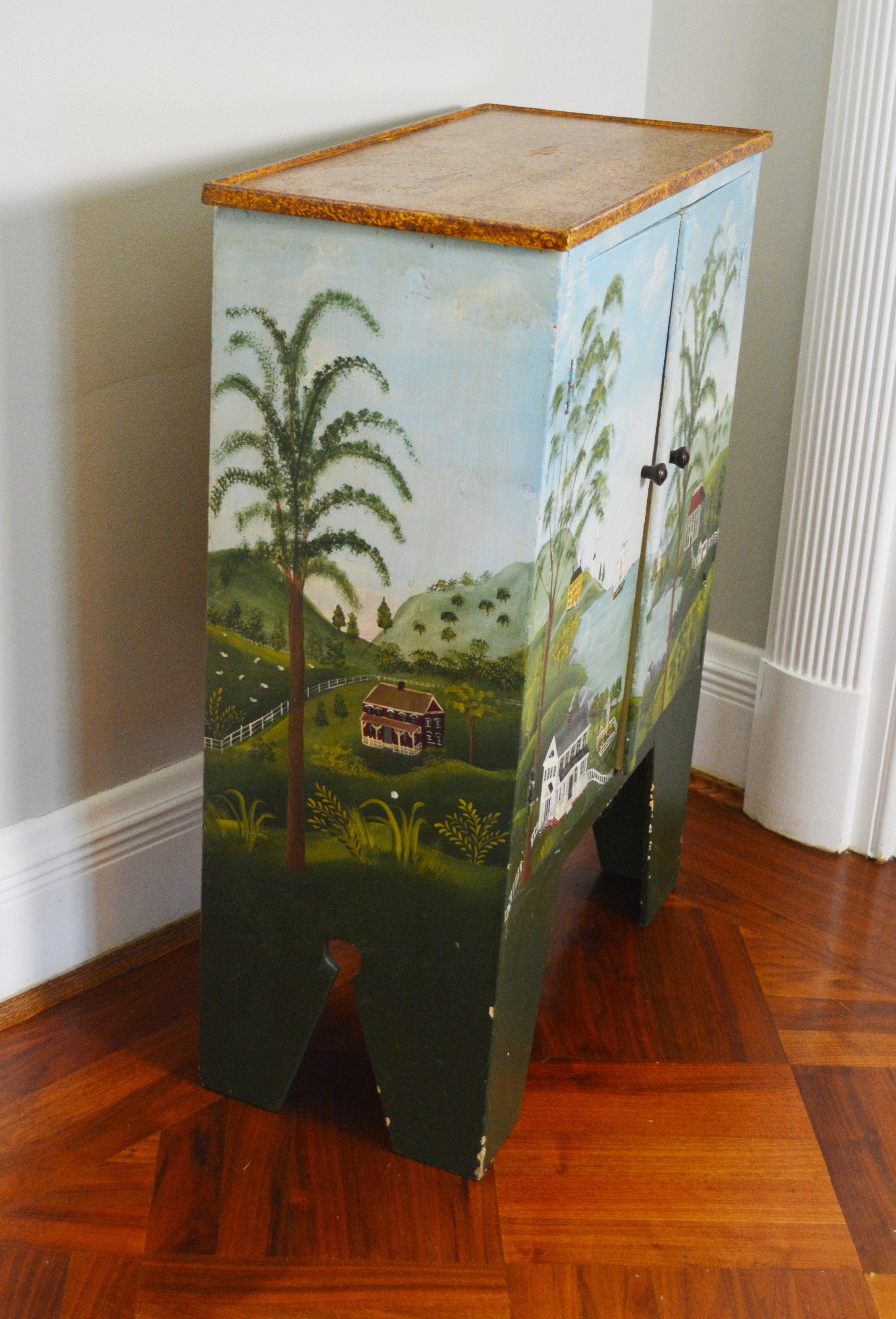Folk Style Painted Wood Cabinet