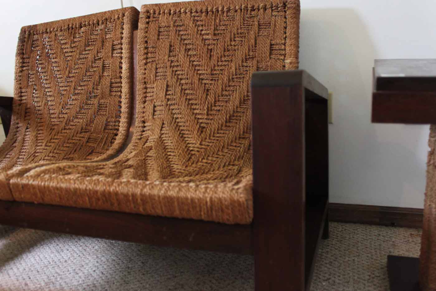 Vintage Macrame Loveseat and Side Table