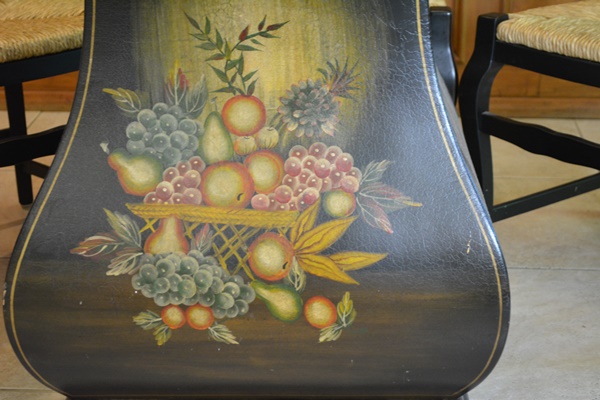 Glass Top Dining Room Table and Four Arhaus Rush Seat Chairs