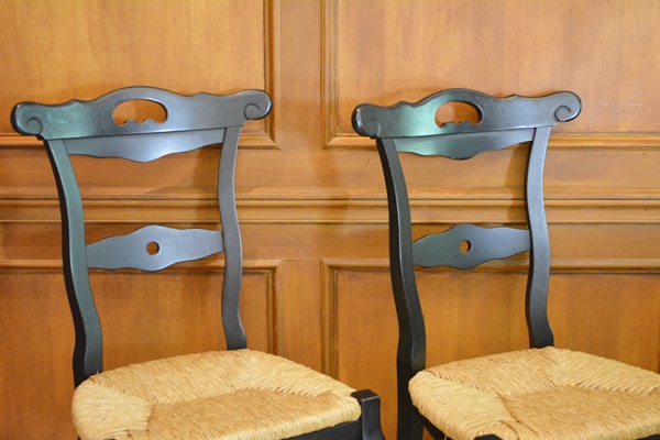 Glass Top Dining Room Table and Four Arhaus Rush Seat Chairs