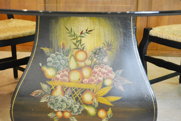 Glass Top Dining Room Table and Four Arhaus Rush Seat Chairs