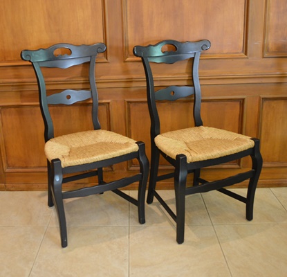 Glass Top Dining Room Table and Four Arhaus Rush Seat Chairs