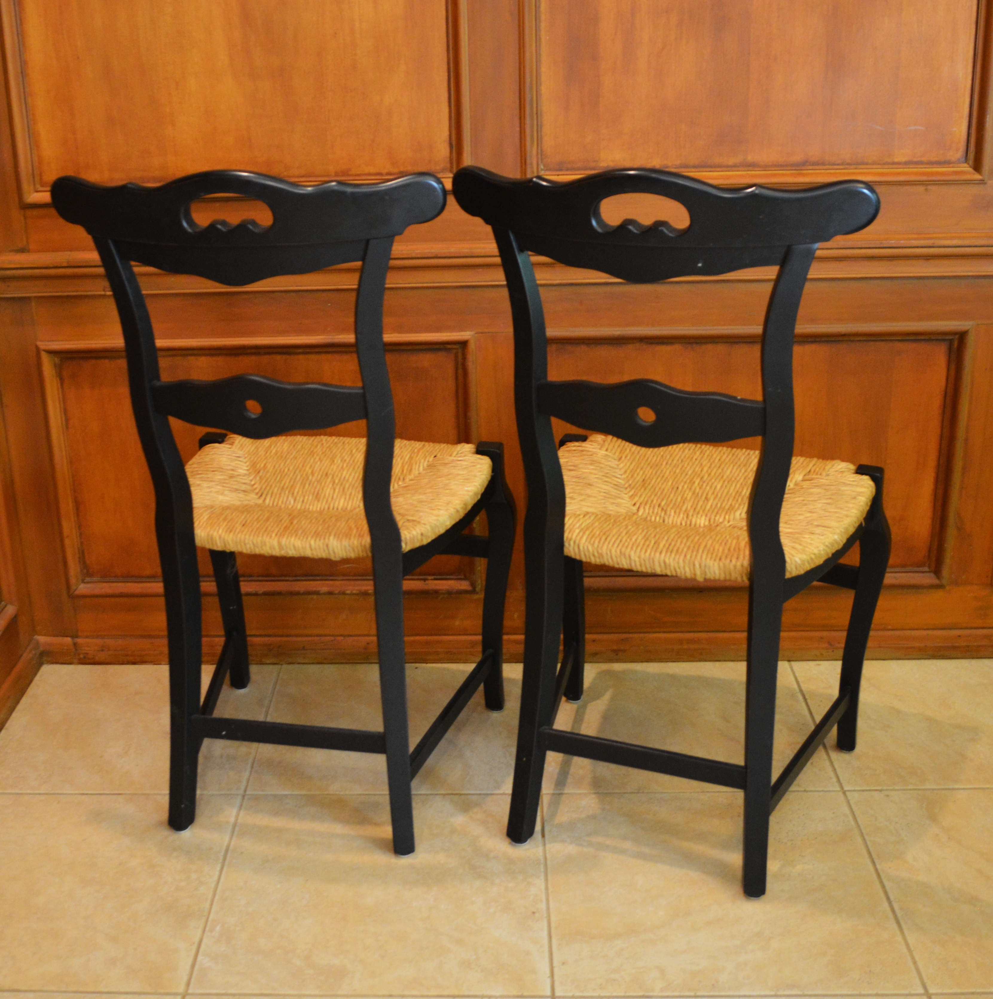 Glass Top Dining Room Table and Four Arhaus Rush Seat Chairs