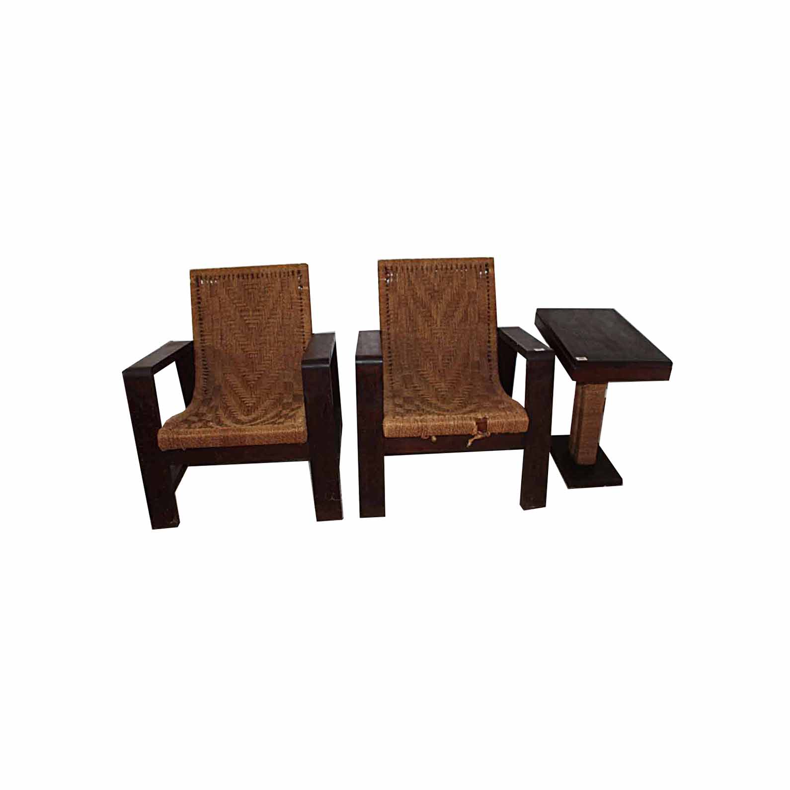 Two Vintage Macrame Chairs and Side Table