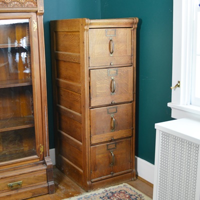 Vintage Art Deco Style Oak Vertical Filing Cabinet