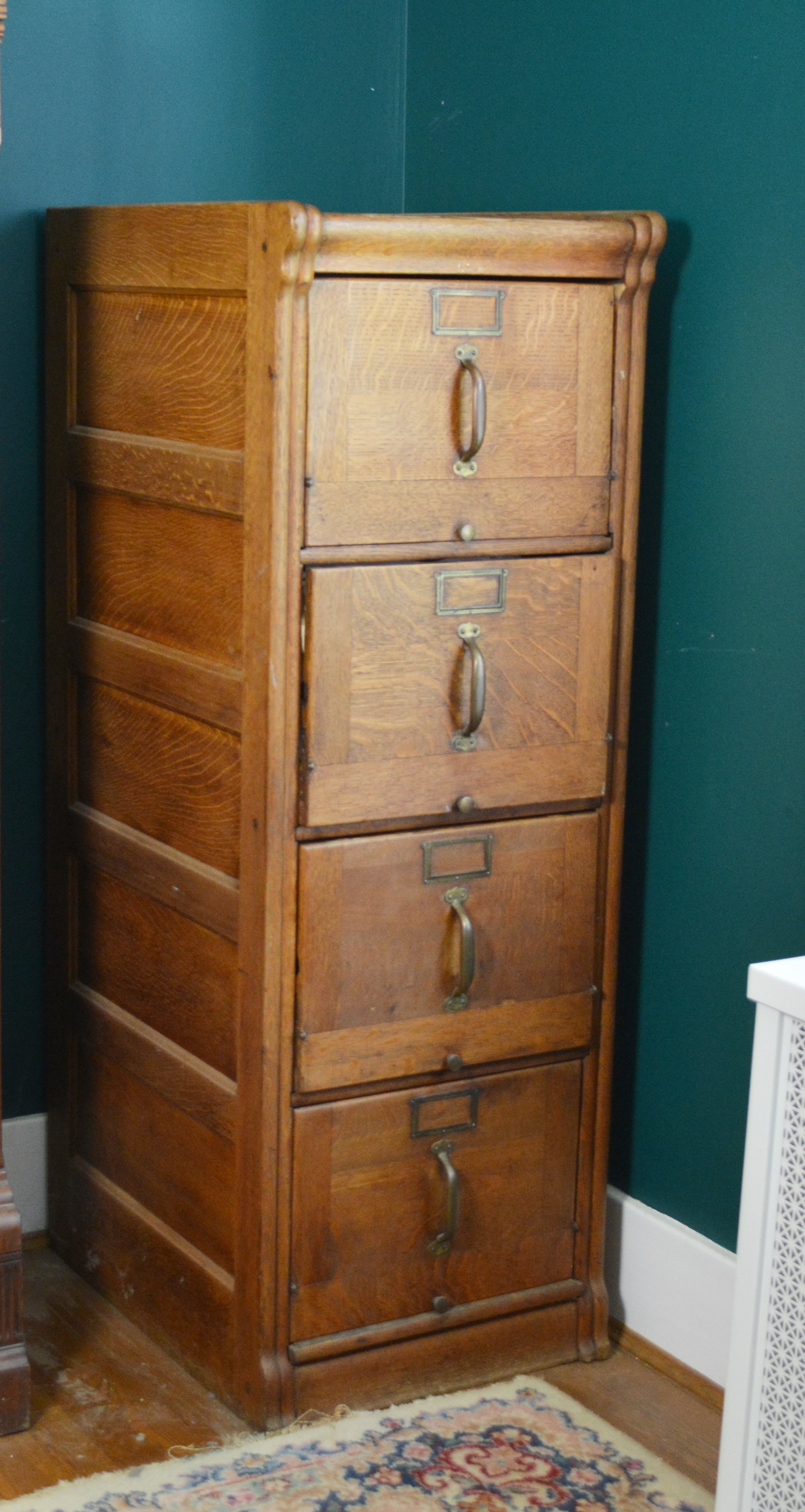 Vintage Art Deco Style Oak Vertical Filing Cabinet