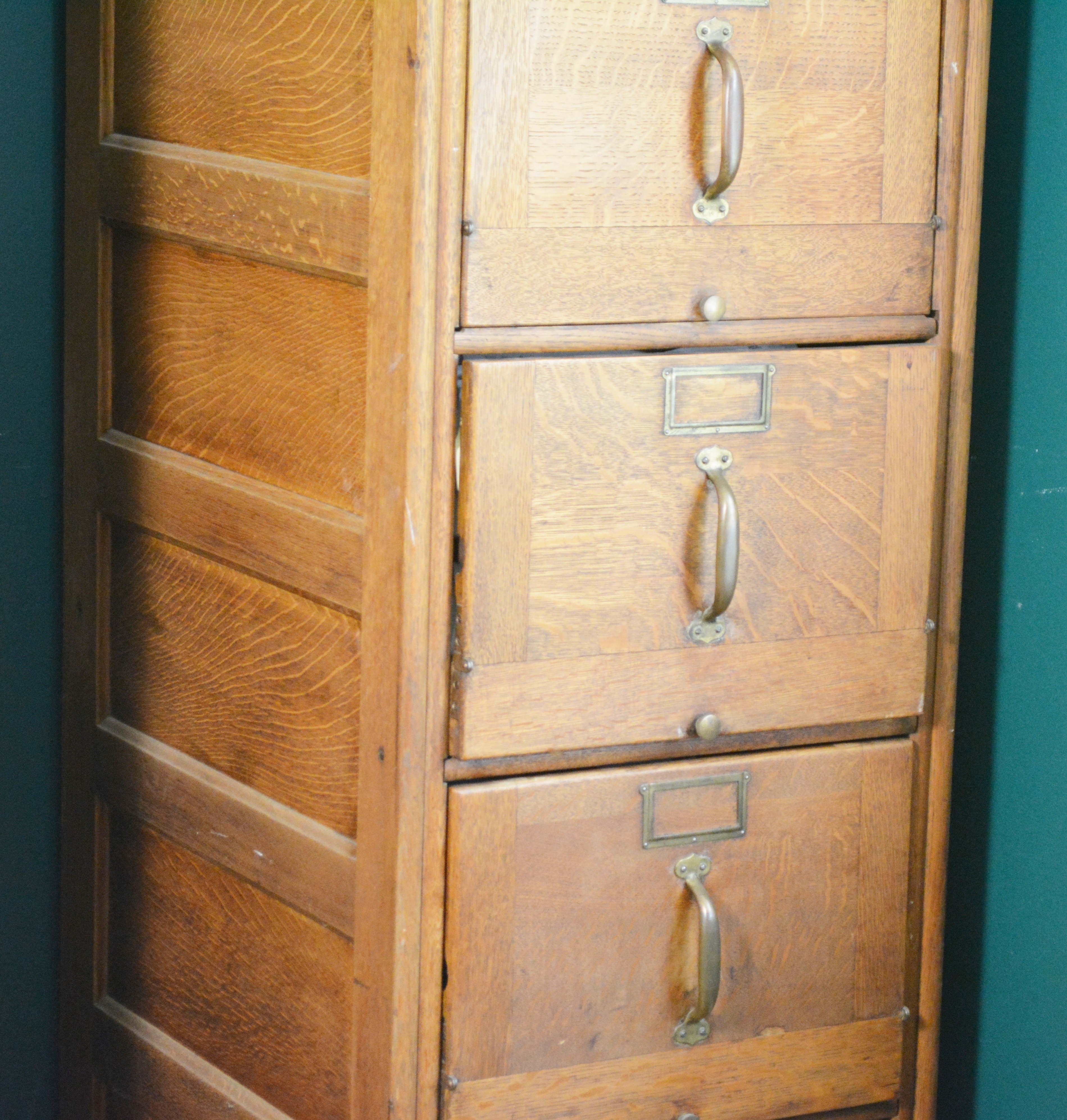 Vintage Art Deco Style Oak Vertical Filing Cabinet