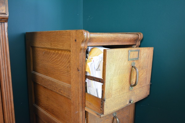 Vintage Art Deco Style Oak Vertical Filing Cabinet