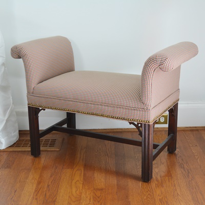 Chippendale Style Rolled Arm Upholstered Bench Seat