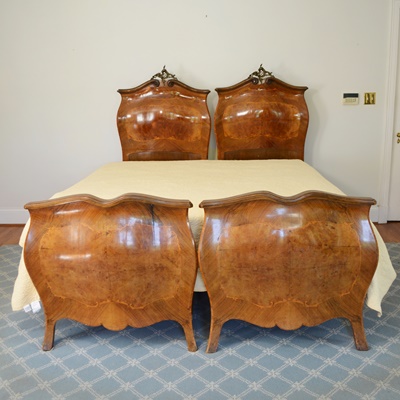 Pair of Antique Italian Louis XV Style Bombe Twin Beds