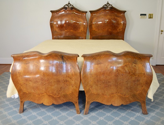 Pair of Antique Italian Louis XV Style Bombe Twin Beds