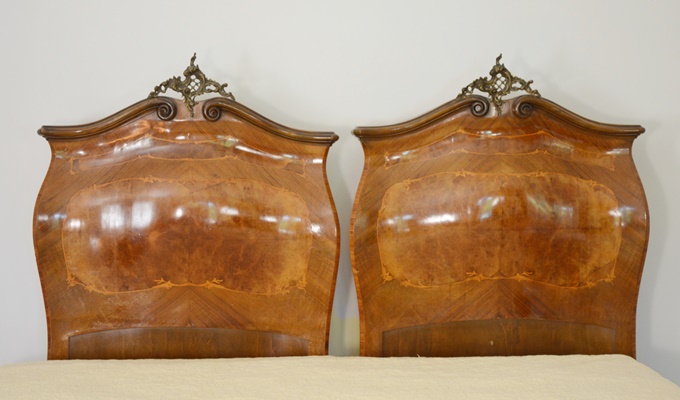 Pair of Antique Italian Louis XV Style Bombe Twin Beds