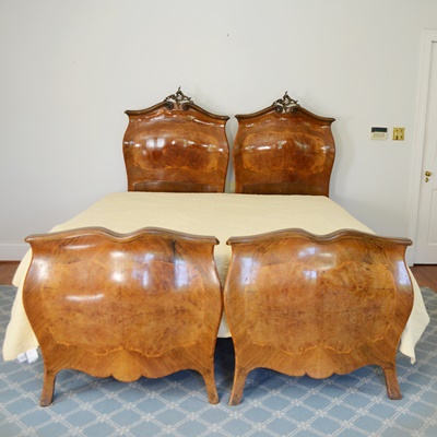 Pair of Antique Italian Louis XV Style Bombe Twin Beds