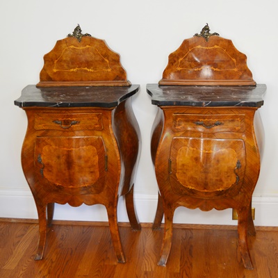Pair of Antique Italian Louis XV Style Bombe End Tables