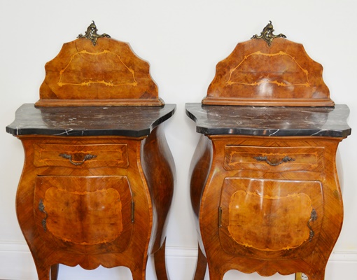 Pair of Antique Italian Louis XV Style Bombe End Tables