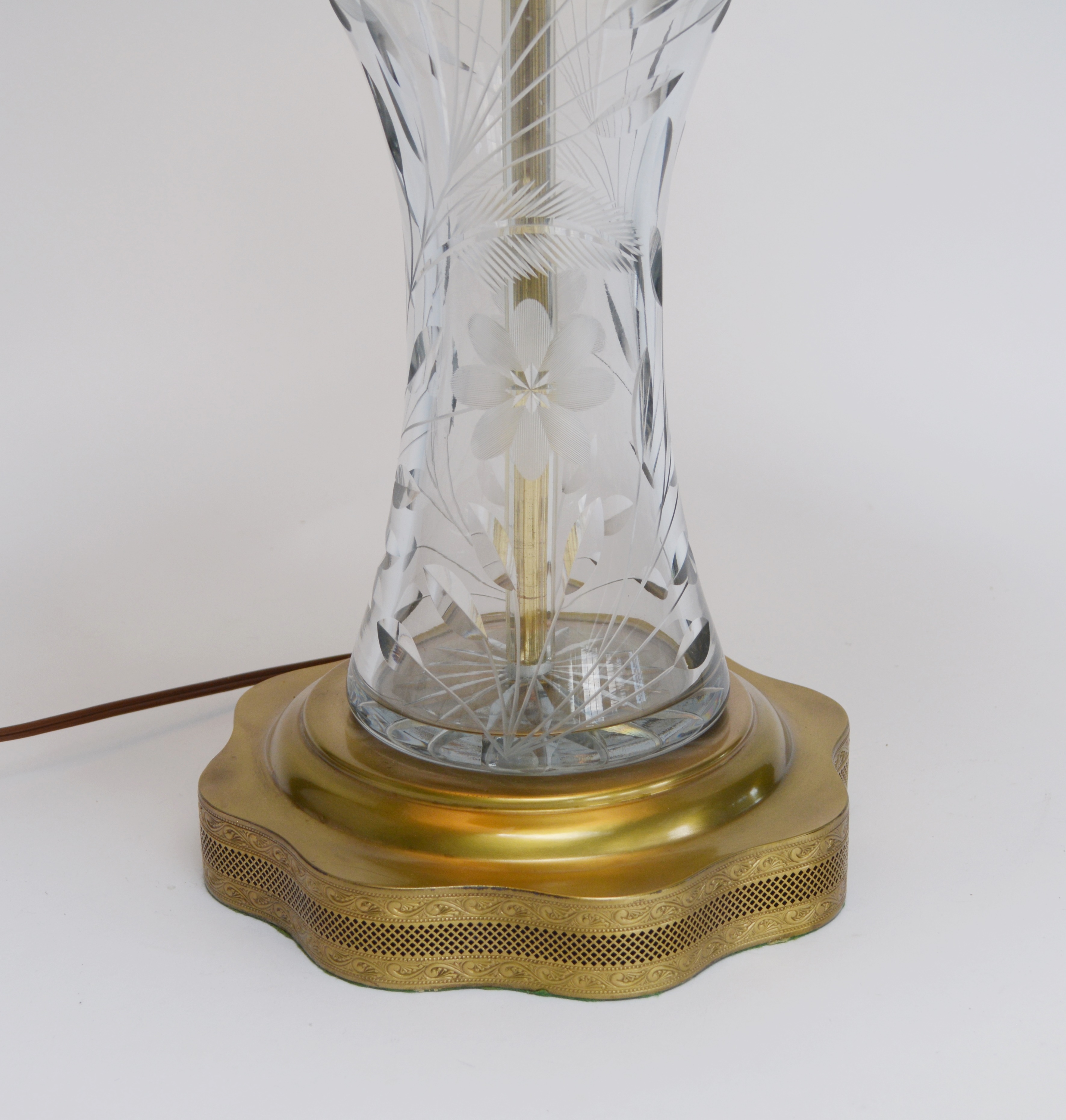 Etched Crystal and Brass Table Lamp