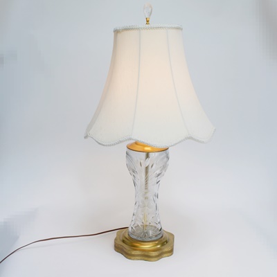 Etched Crystal and Brass Table Lamp