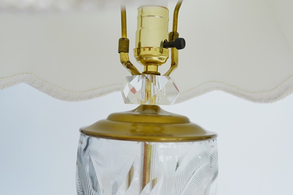 Etched Crystal and Brass Table Lamp