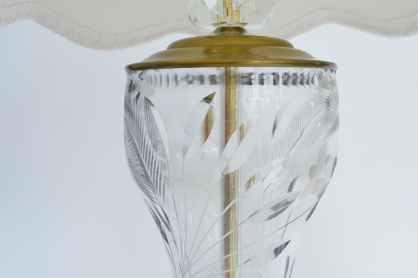Etched Crystal and Brass Table Lamp