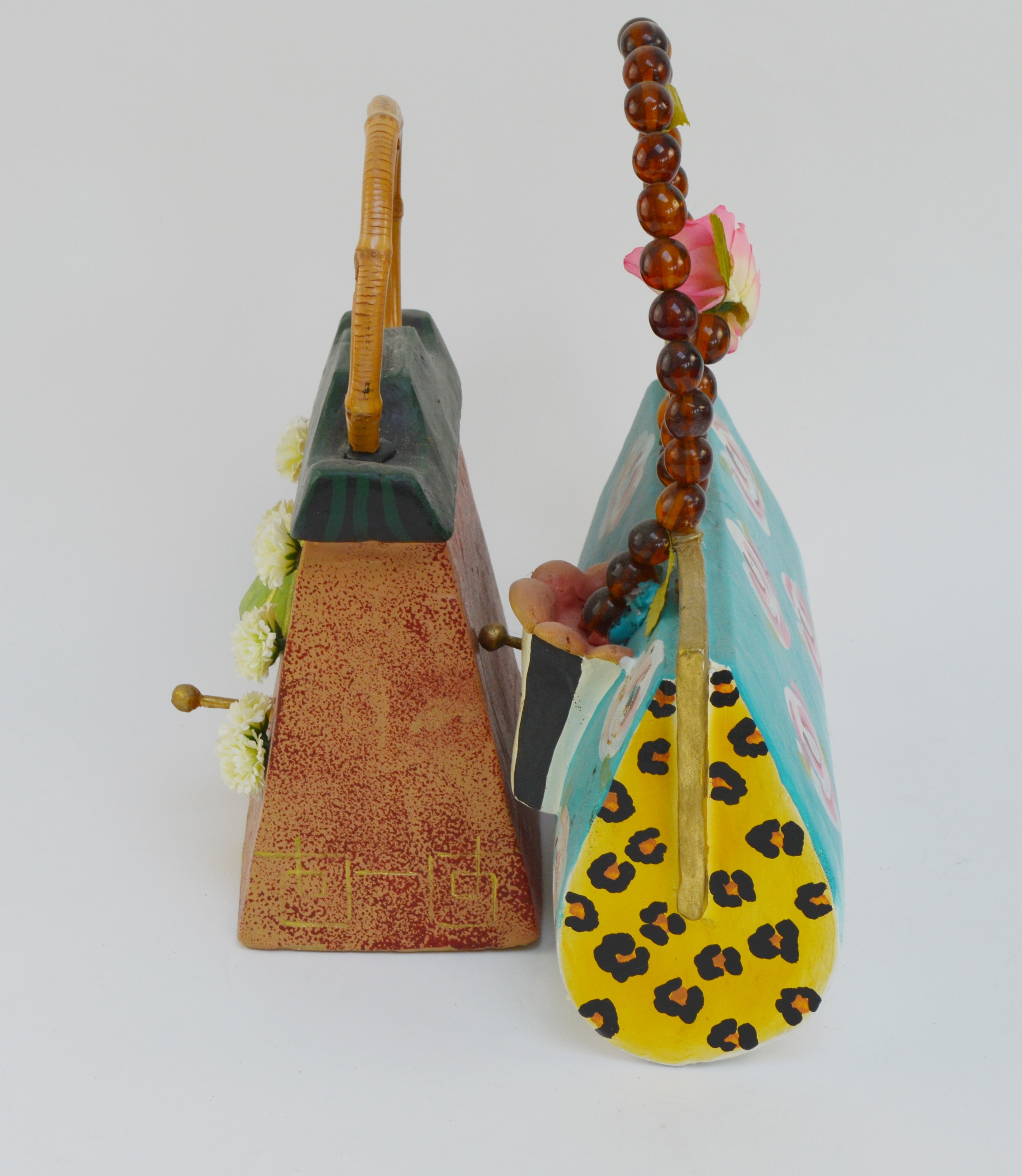 Two Wood Handbag-Shaped Birdhouses