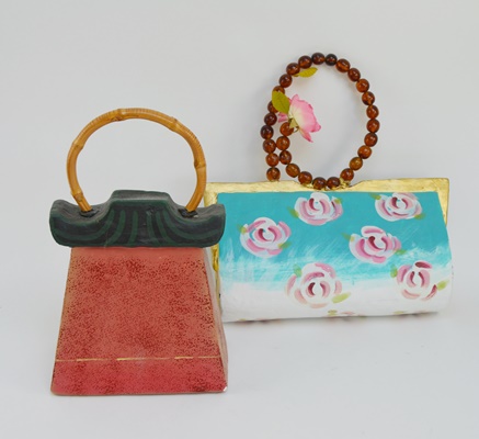 Two Wood Handbag-Shaped Birdhouses