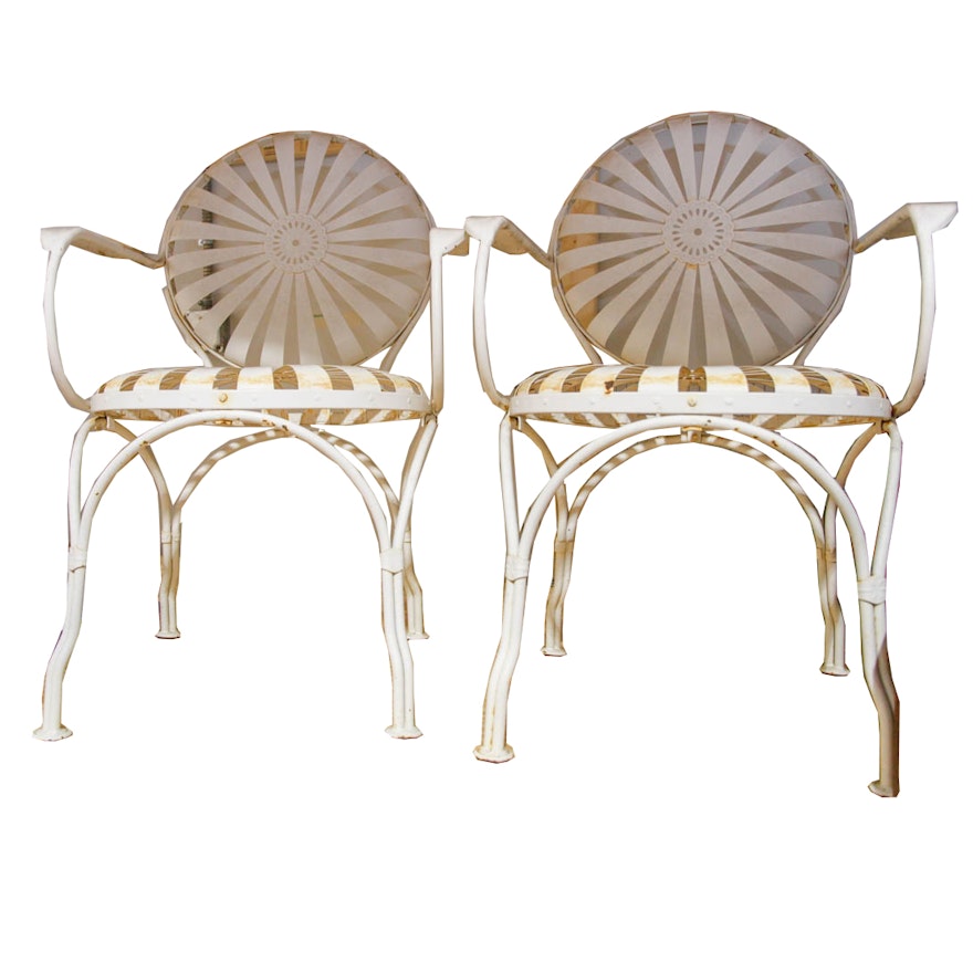 Circa 1930s Francois Carre Style Sunburst Metal Patio Chairs