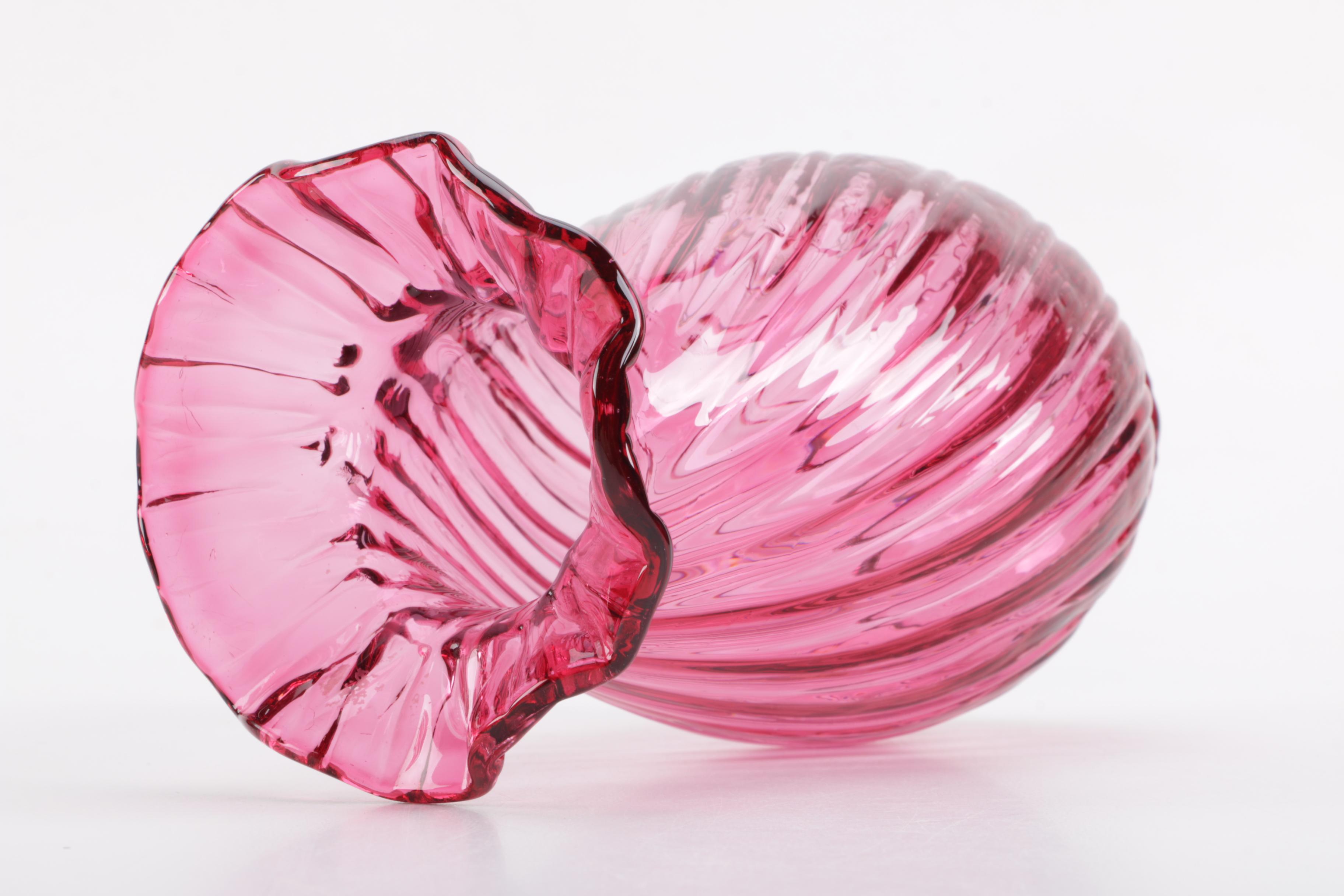 Fenton "Thumbprint" Cranberry Glass Pitcher and Glass Vase