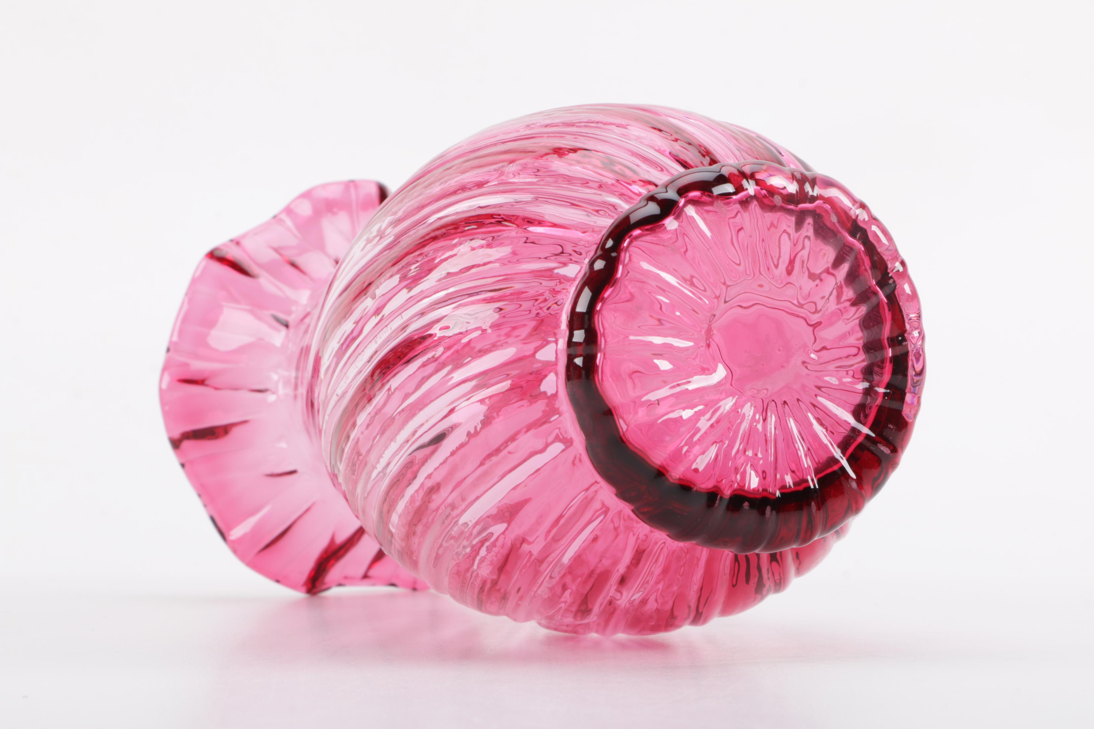 Fenton "Thumbprint" Cranberry Glass Pitcher and Glass Vase