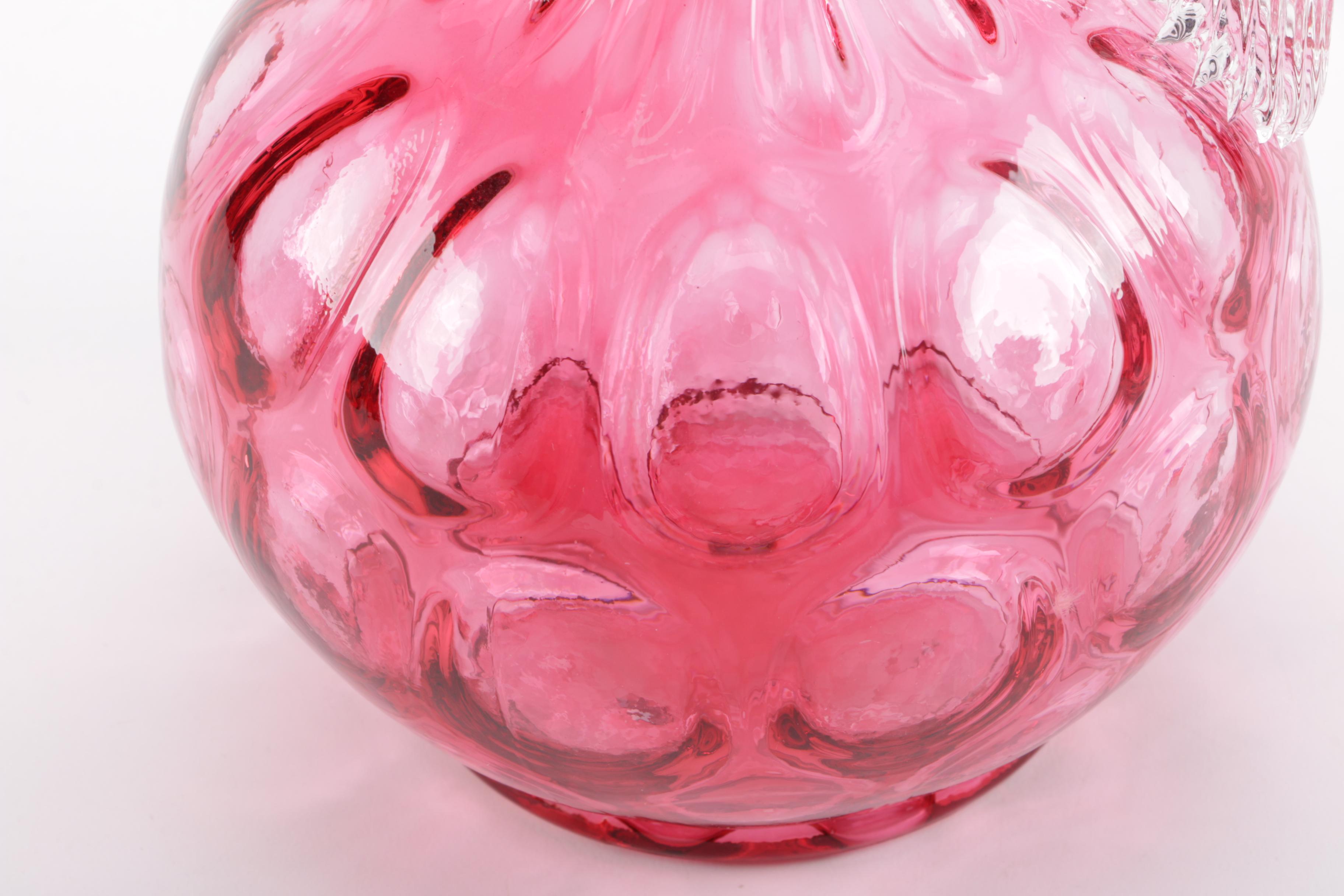 Fenton "Thumbprint" Cranberry Glass Pitcher and Glass Vase