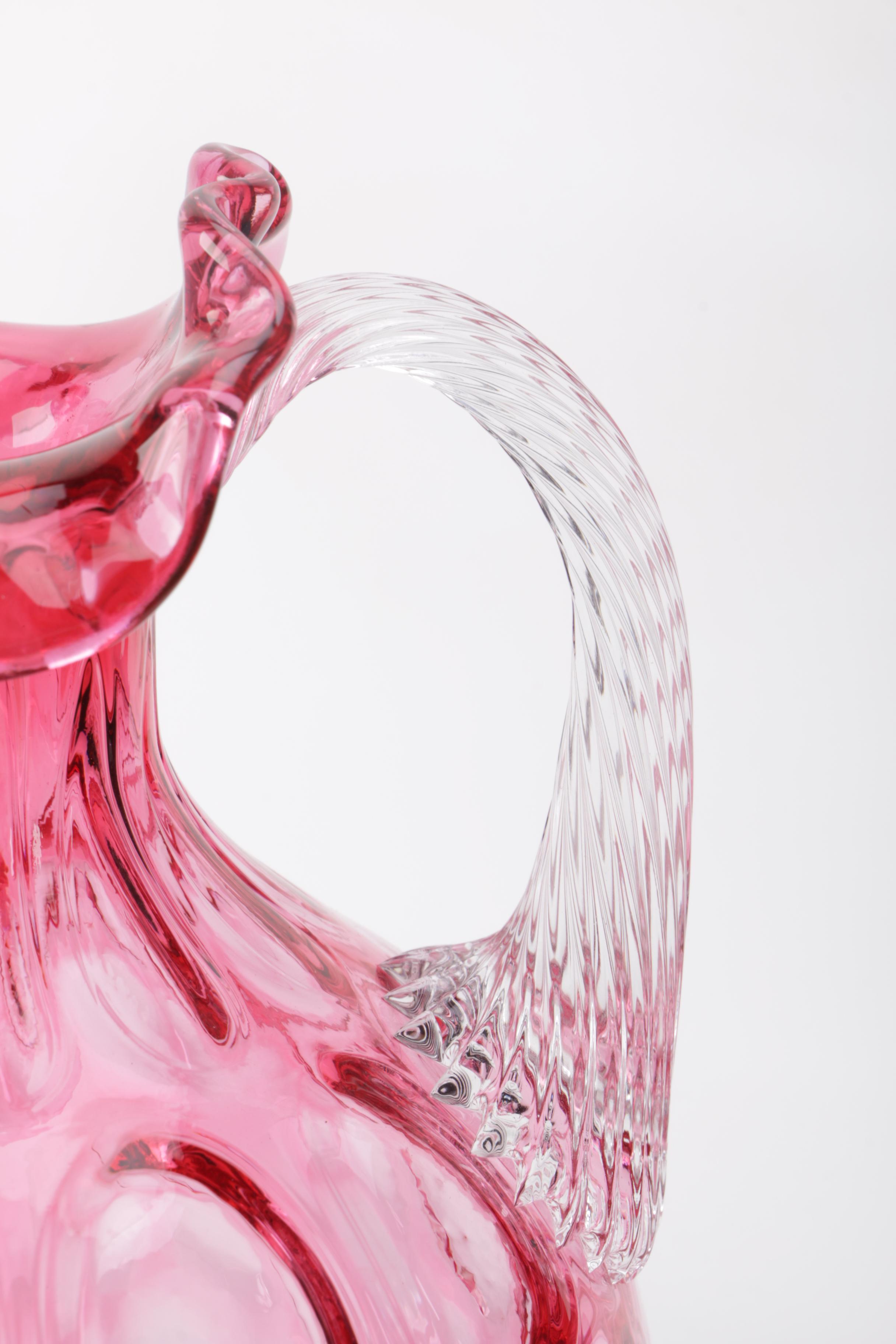 Fenton "Thumbprint" Cranberry Glass Pitcher and Glass Vase