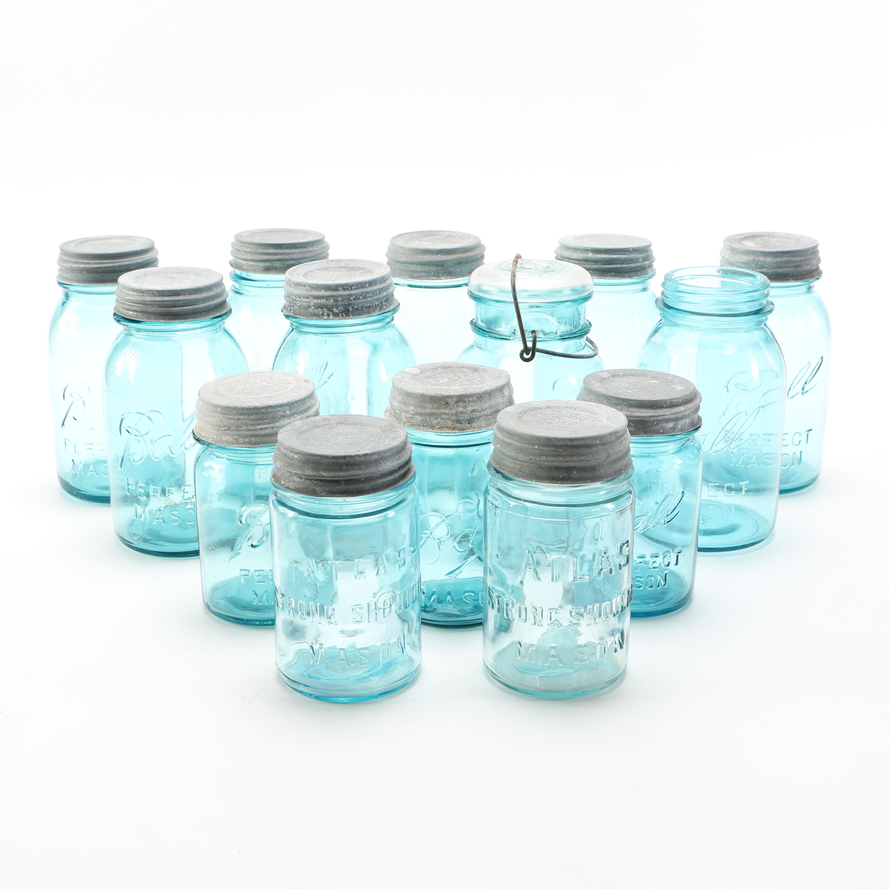 Atlas, Ball Ideal and Ball Perfect Blue Glass Mason Jars