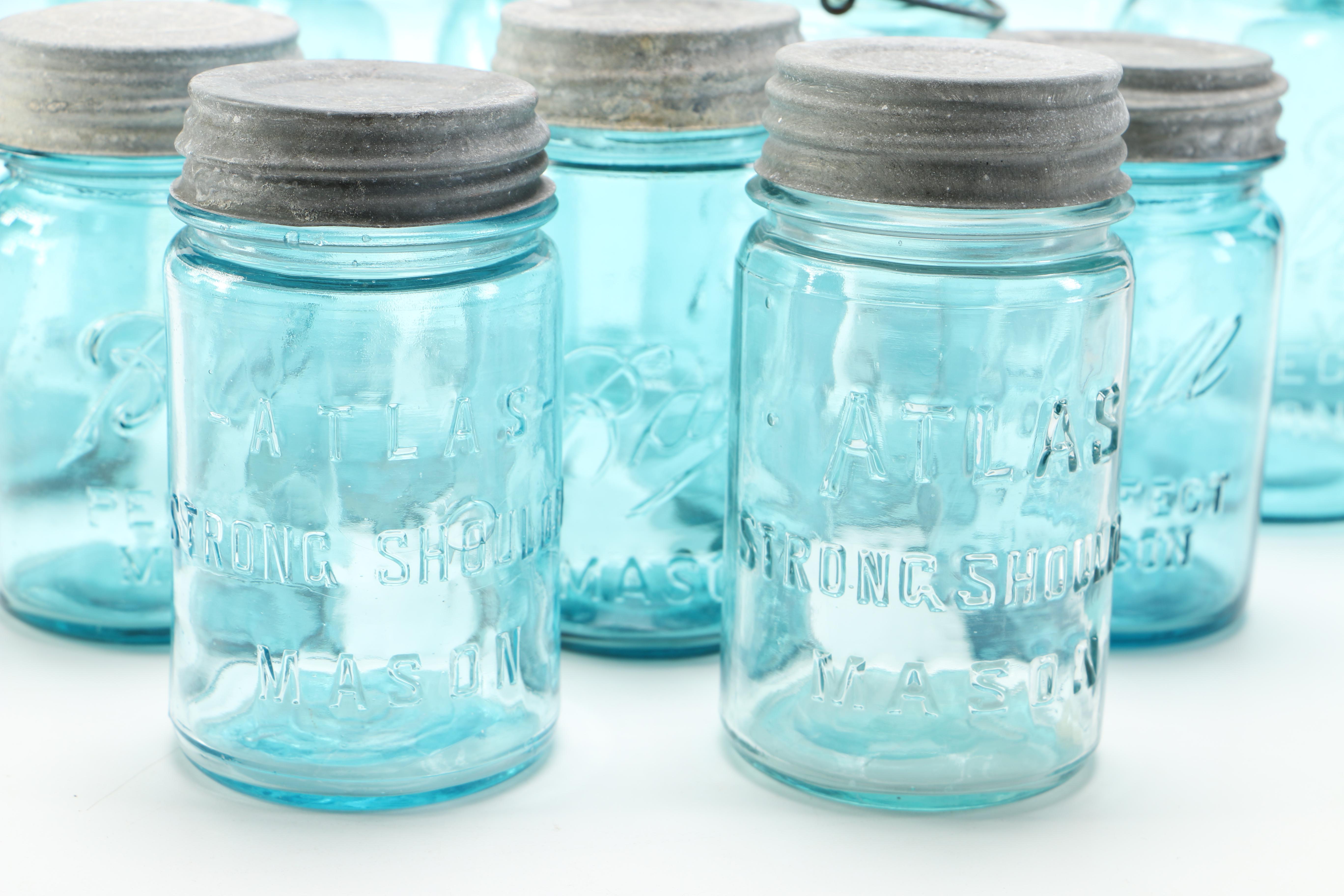Atlas, Ball Ideal and Ball Perfect Blue Glass Mason Jars