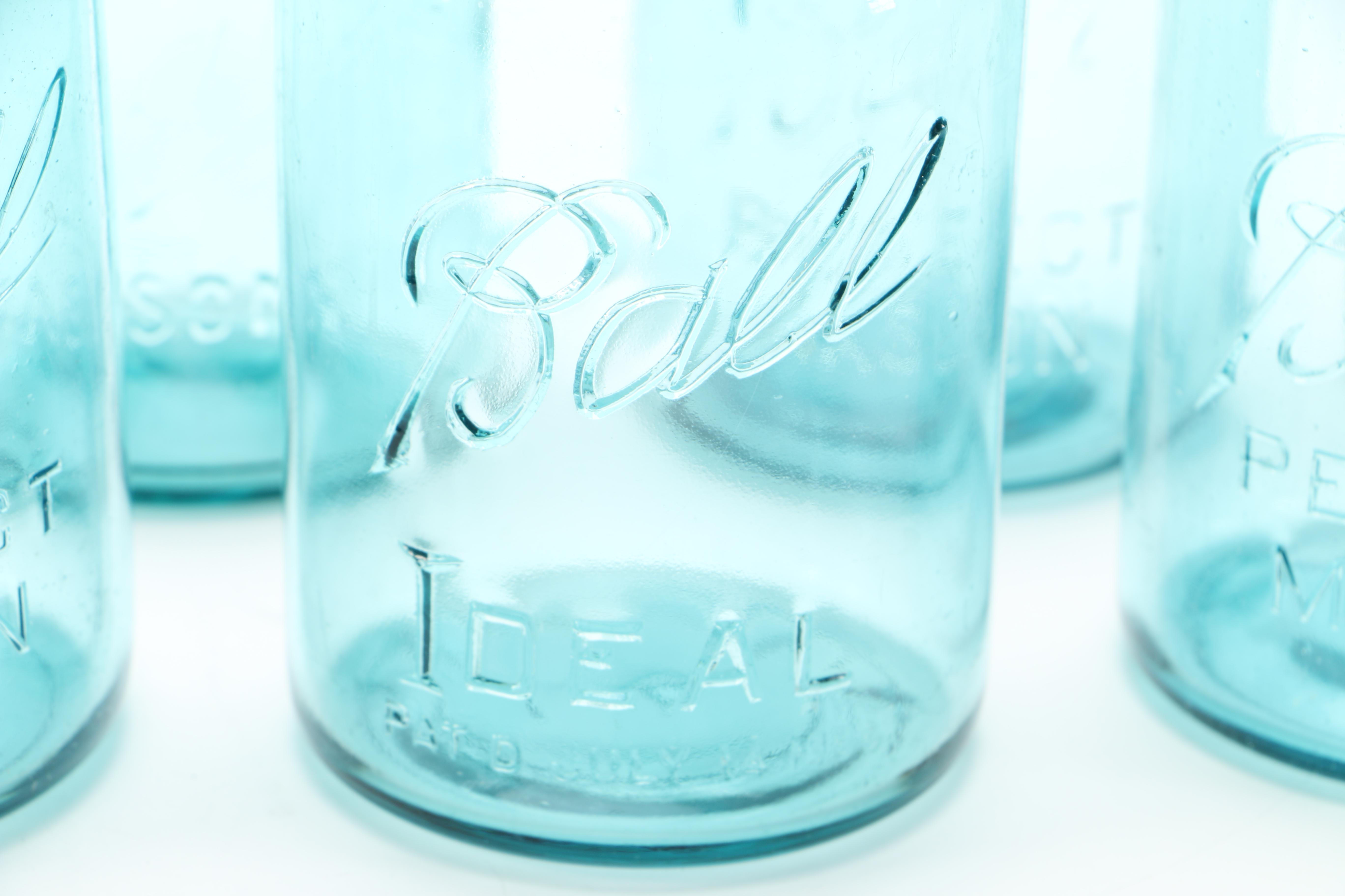 Atlas, Ball Ideal and Ball Perfect Blue Glass Mason Jars