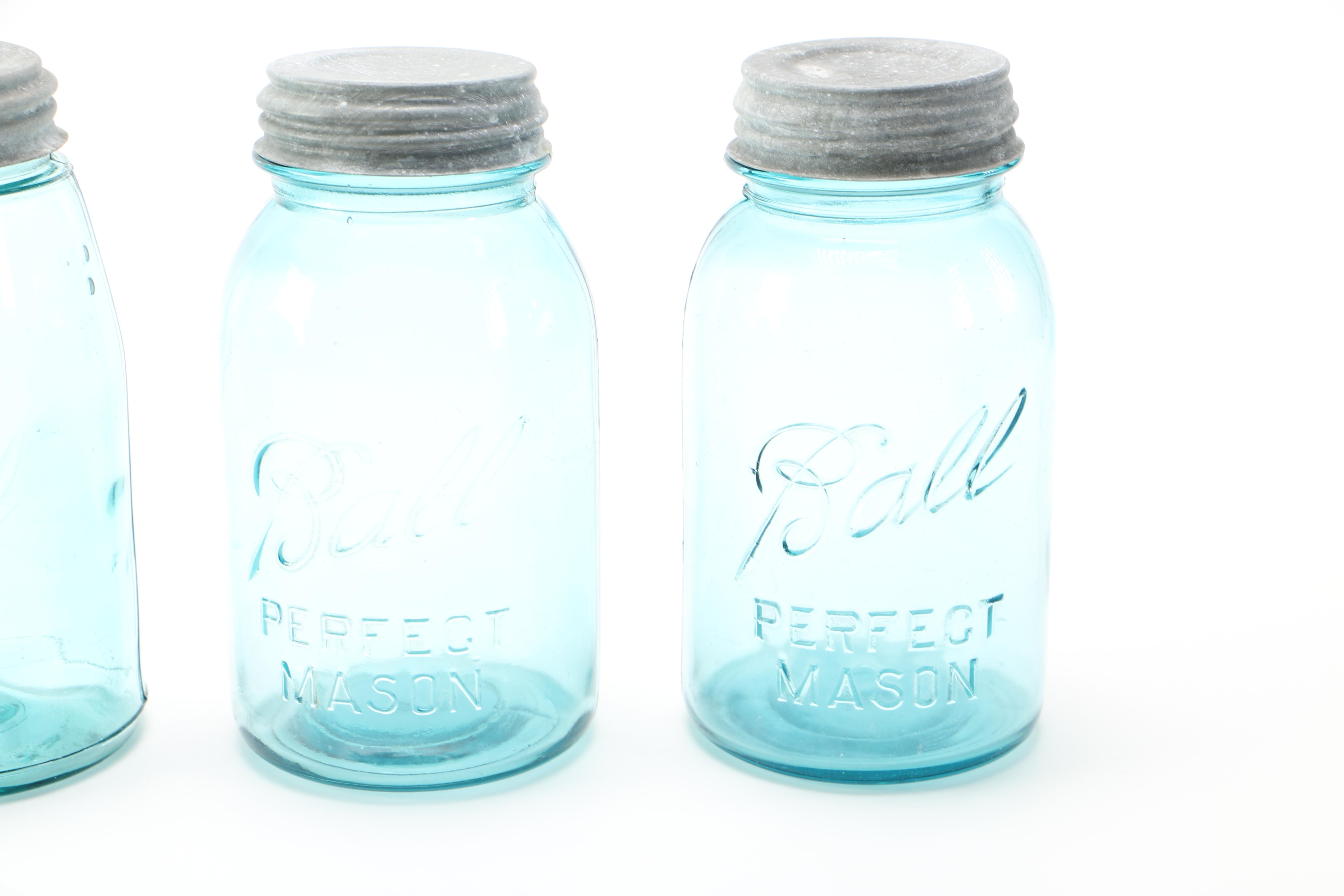 Atlas, Ball Ideal and Ball Perfect Blue Glass Mason Jars