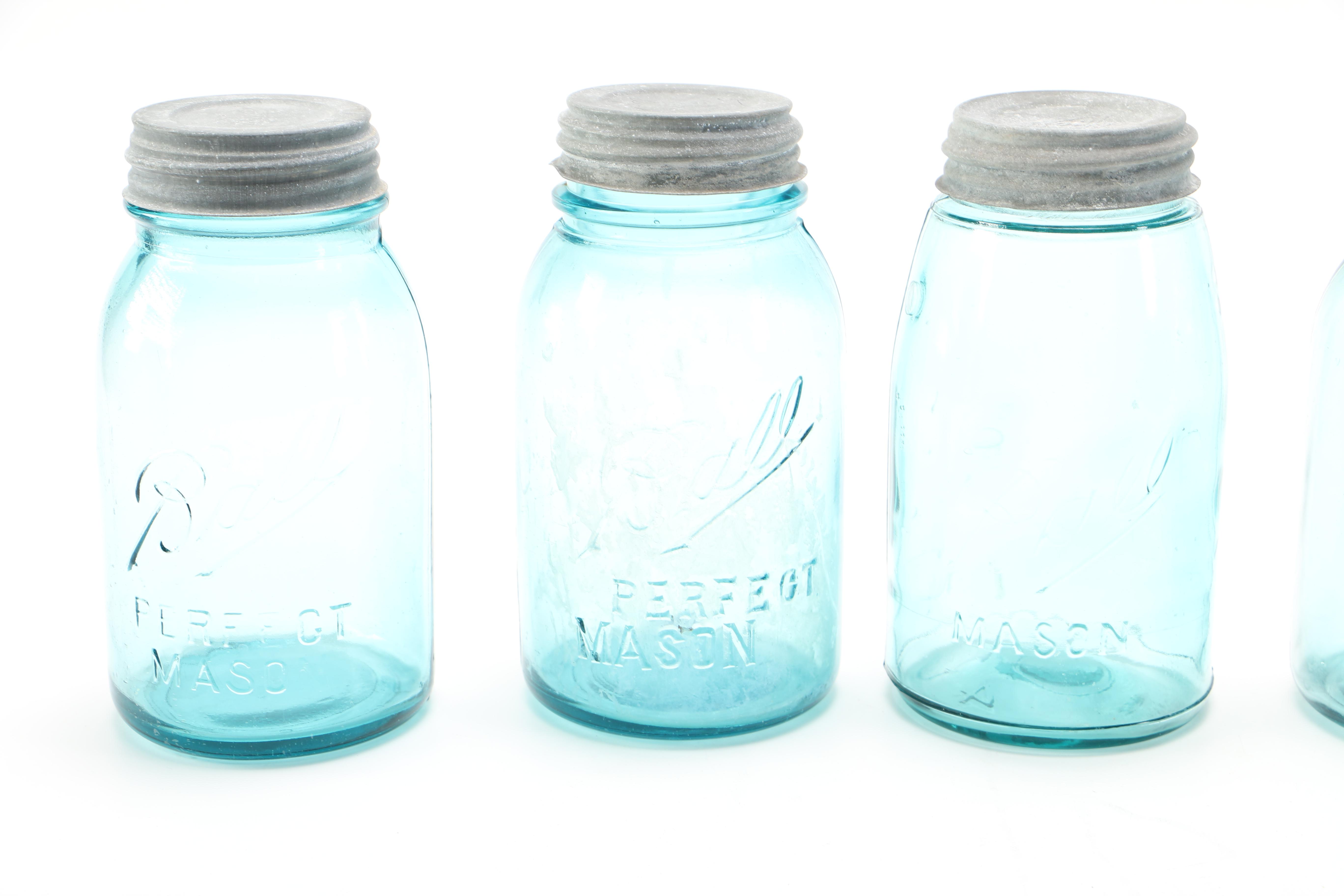 Atlas, Ball Ideal and Ball Perfect Blue Glass Mason Jars
