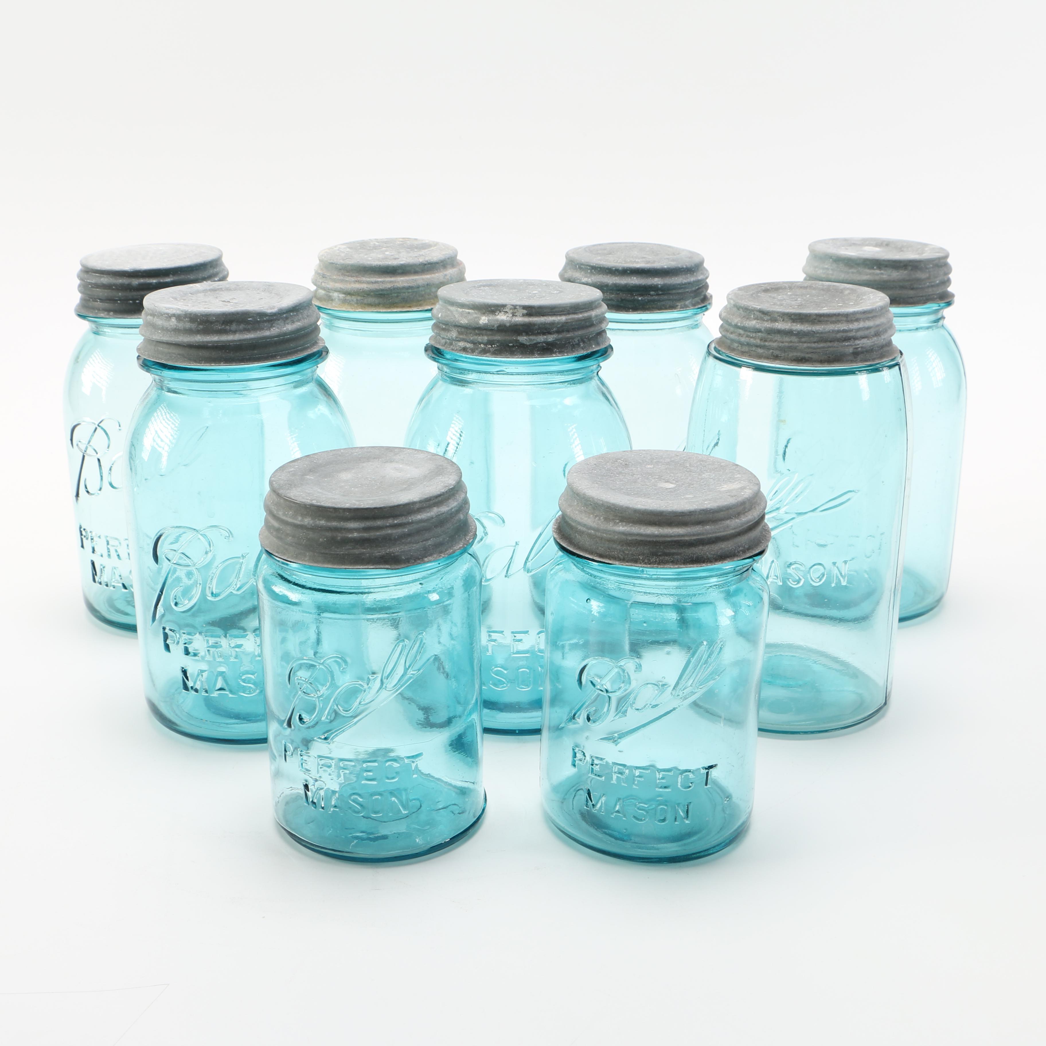 Collection of Teal Ball Mason Jars