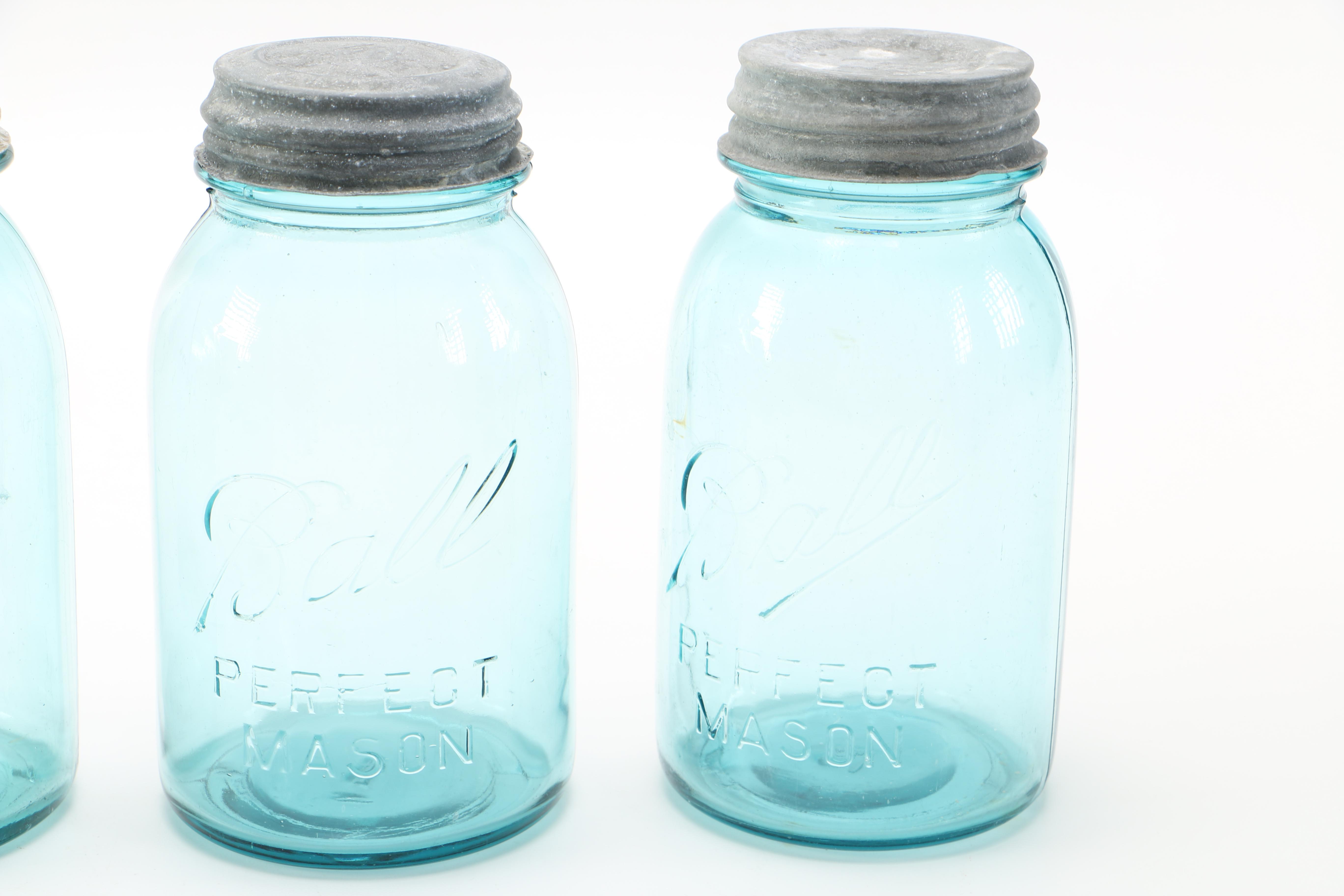 Collection of Teal Ball Mason Jars