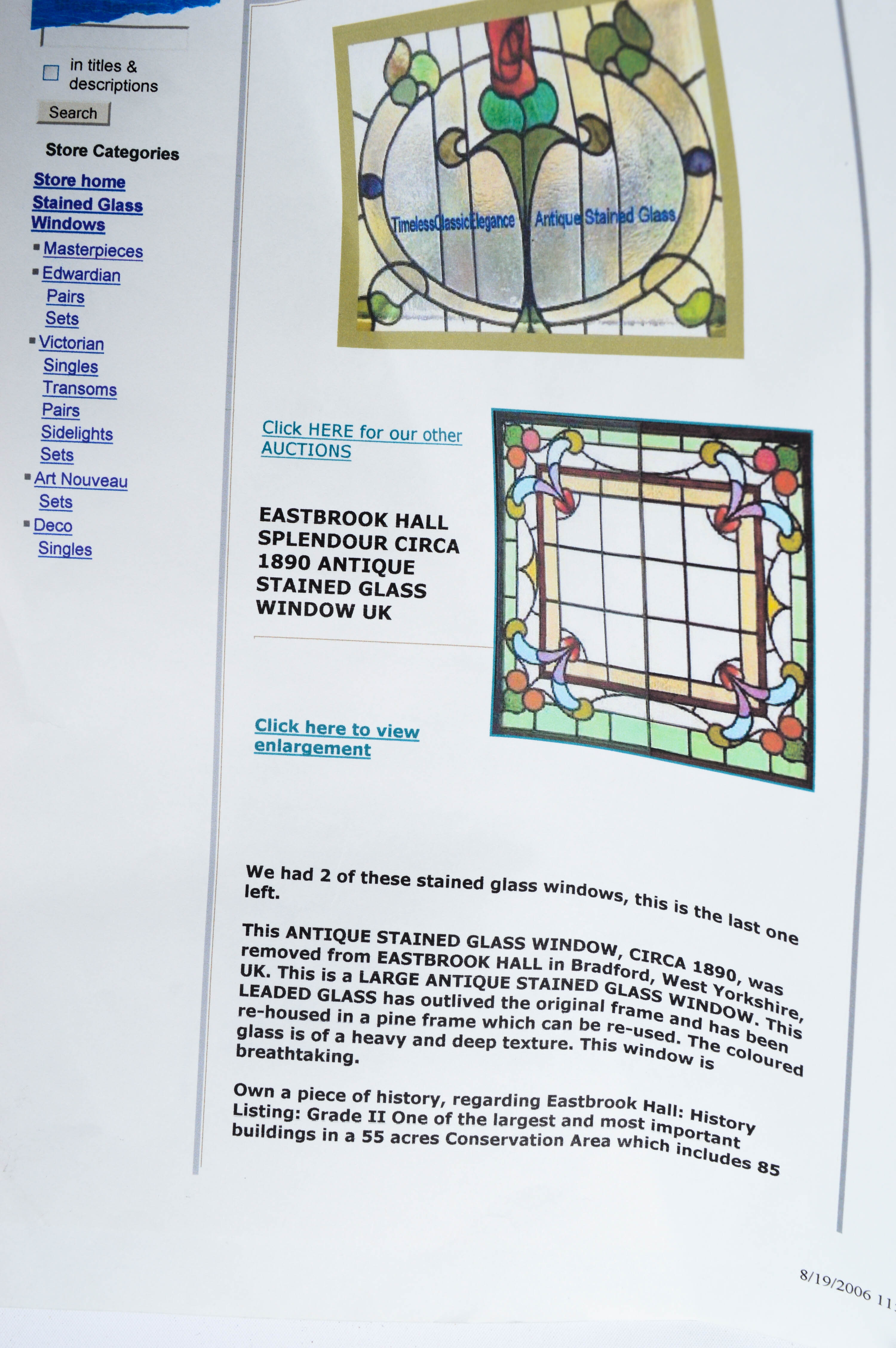 1890 Antique Stained Glass Window