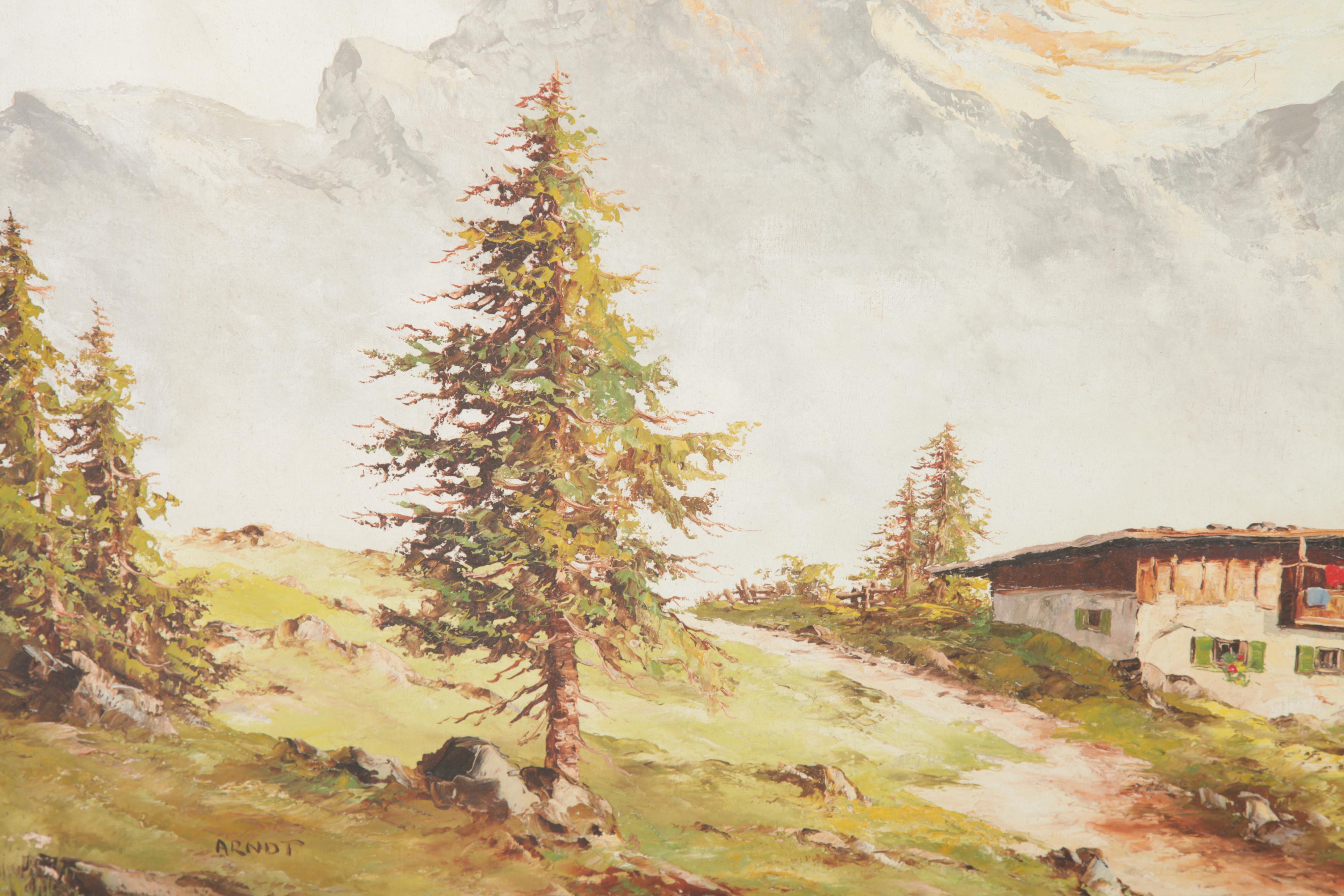 Oswald Arndt Oil Painting of Mountain Chalet