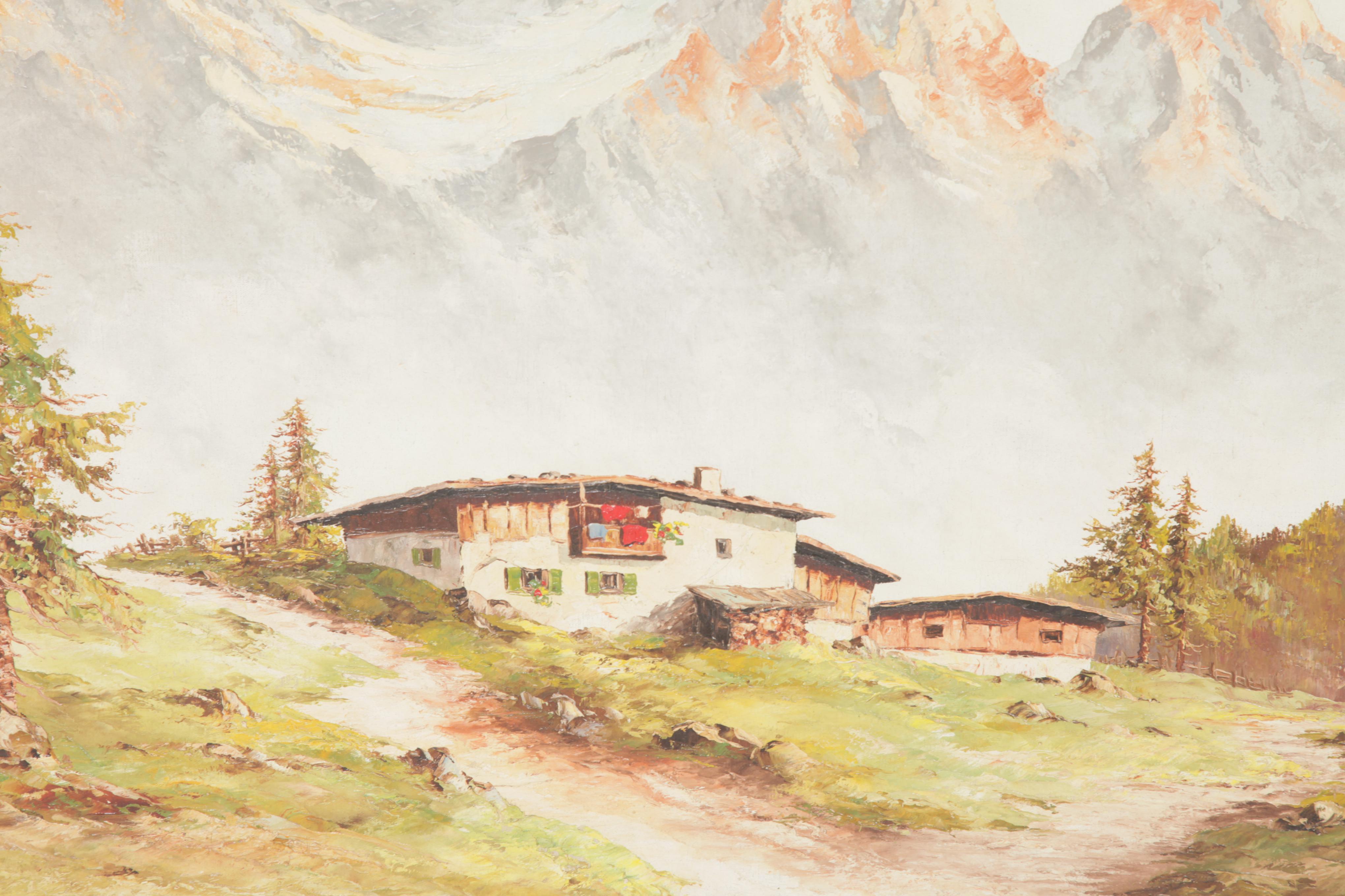 Oswald Arndt Oil Painting of Mountain Chalet