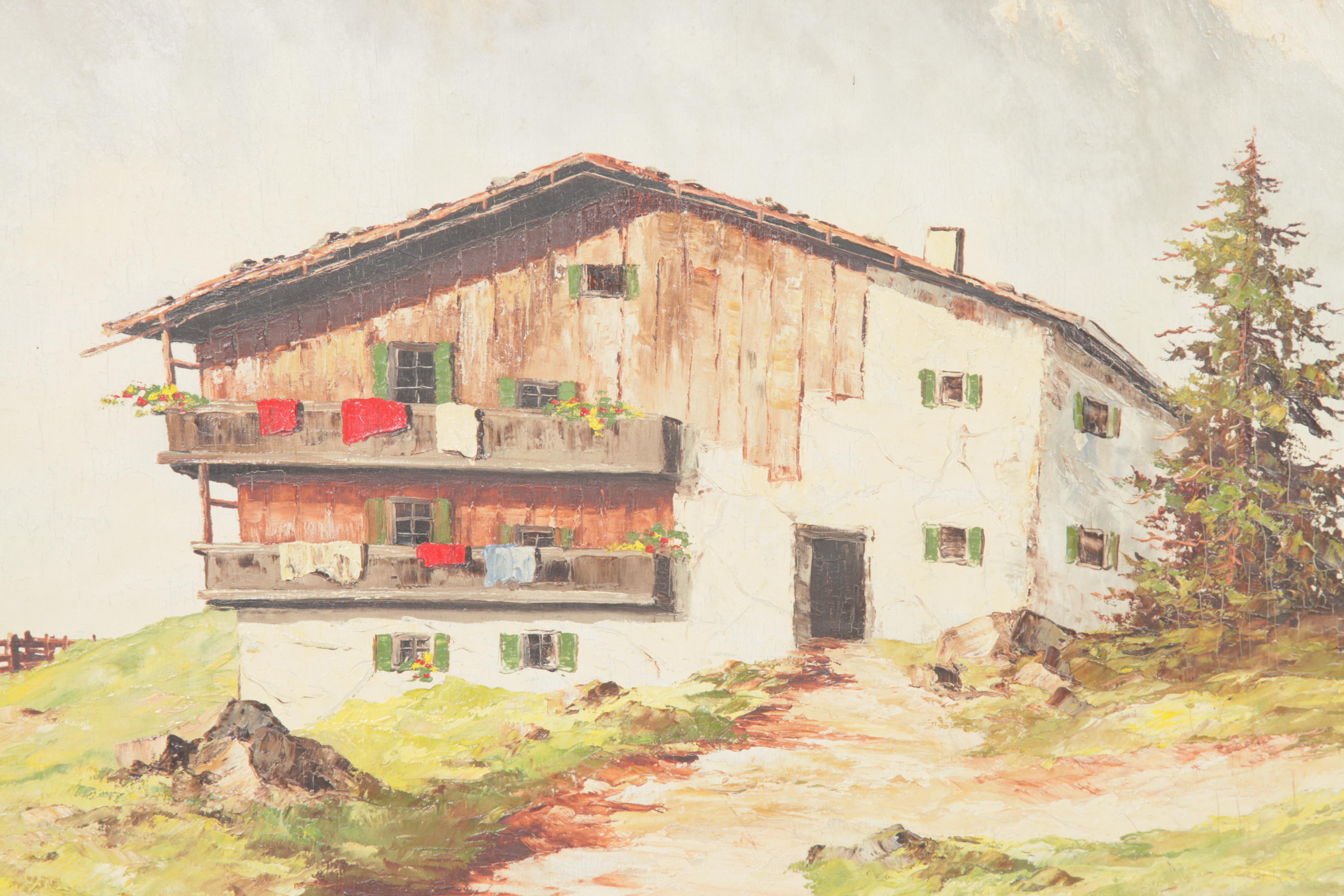 Oswald Arndt Oil Painting of Swiss Chalet